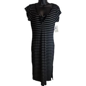 Rip Curl Surf Essential Striped Maxi Dress Women Small Black White Tie Front New